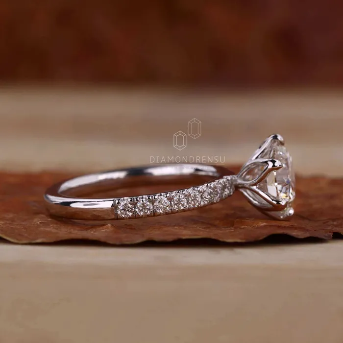 Round Brilliant Cut Lab Grown Diamond Pave Engagement Ring Diamondrensu Rings