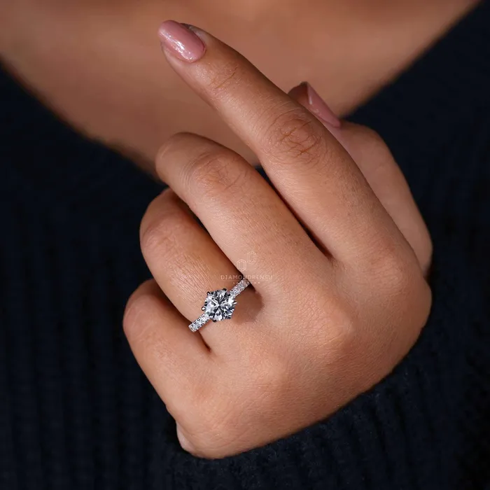 Round Brilliant Cut Lab Grown Diamond Pave Engagement Ring Diamondrensu Rings