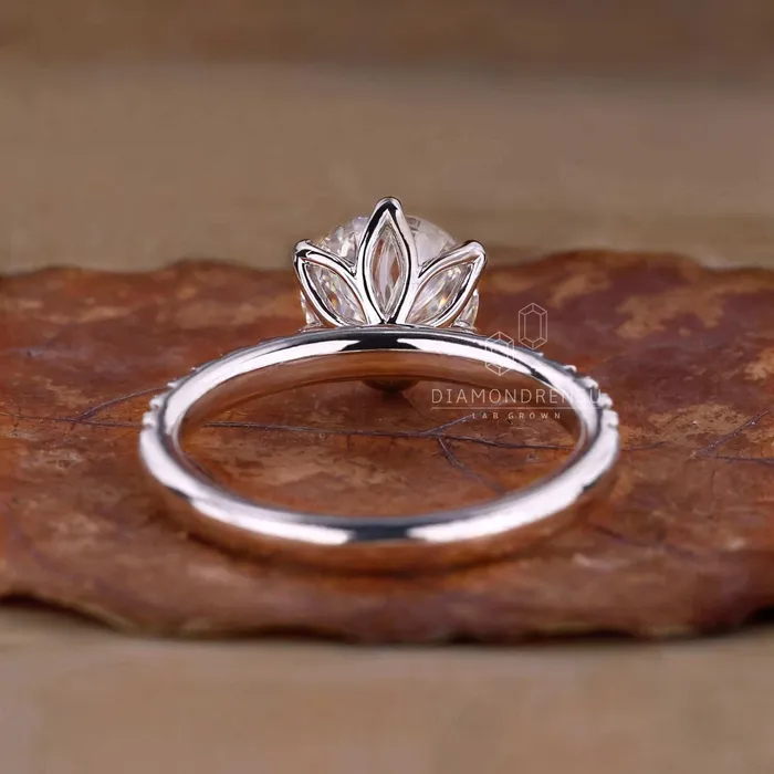 Round Brilliant Cut Lab Grown Diamond Pave Engagement Ring Diamondrensu Rings