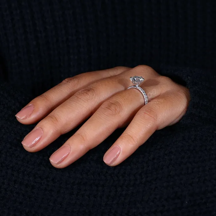Round Brilliant Cut Lab Grown Diamond Pave Engagement Ring Diamondrensu Rings