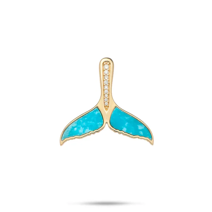 Sealife Whale Tail Turquoise Pendant in Gold with Diamonds 22mm Maui Divers Jewelry Necklaces Sealife Whale Tail Turquoise Pendant in Gold with Diamonds 22mm Maui Divers Jewelry Necklaces