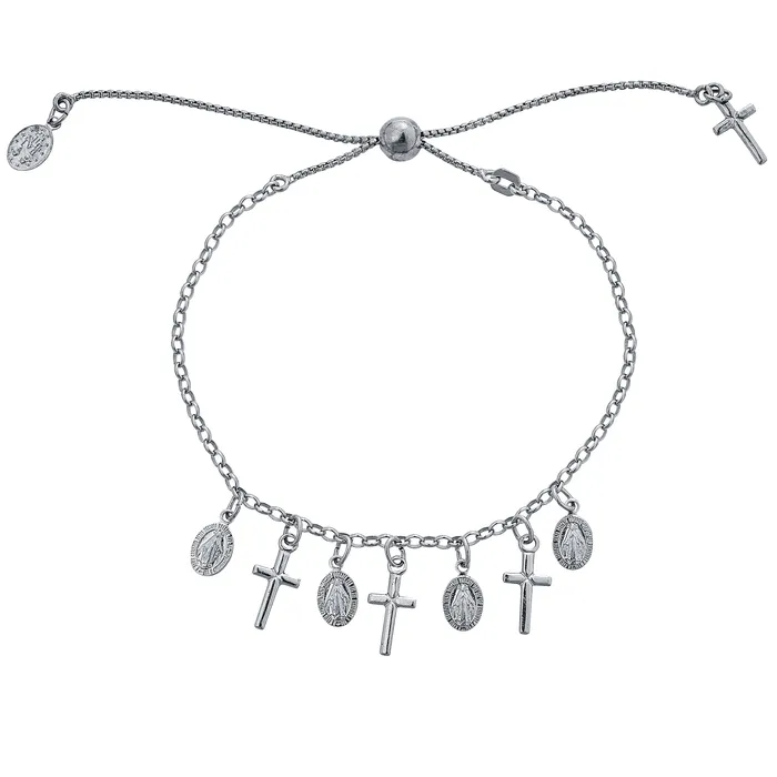 Silver Bracelets Sterling Silver Rhodium Religious 610 Adjustable Bracelet