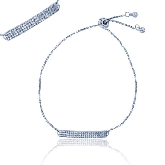 Silver Bracelets Sterling Silver Rhodium Round Cut Cubic Zirconia Bar Adjustable Bracelet Silver Bracelets Sterling Silver Rhodium Round Cut Cubic Zirconia Bar Adjustable Bracelet