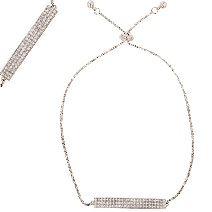 Silver Bracelets Sterling Silver Rhodium Round Cut Cubic Zirconia Bar Adjustable Bracelet Silver Bracelets Sterling Silver Rhodium Round Cut Cubic Zirconia Bar Adjustable Bracelet