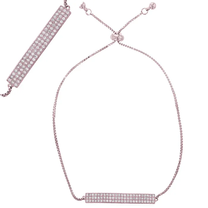 Silver Bracelets Sterling Silver Rhodium Round Cut Cubic Zirconia Bar Adjustable Bracelet Silver Bracelets Sterling Silver Rhodium Round Cut Cubic Zirconia Bar Adjustable Bracelet