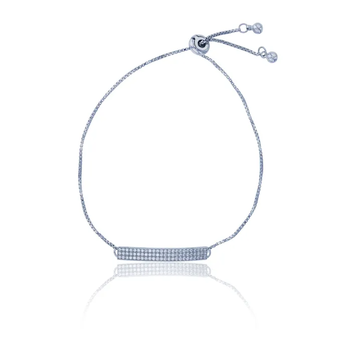 Silver Bracelets Sterling Silver Rhodium Round Cut Cubic Zirconia Bar Adjustable Bracelet Silver Bracelets Sterling Silver Rhodium Round Cut Cubic Zirconia Bar Adjustable Bracelet
