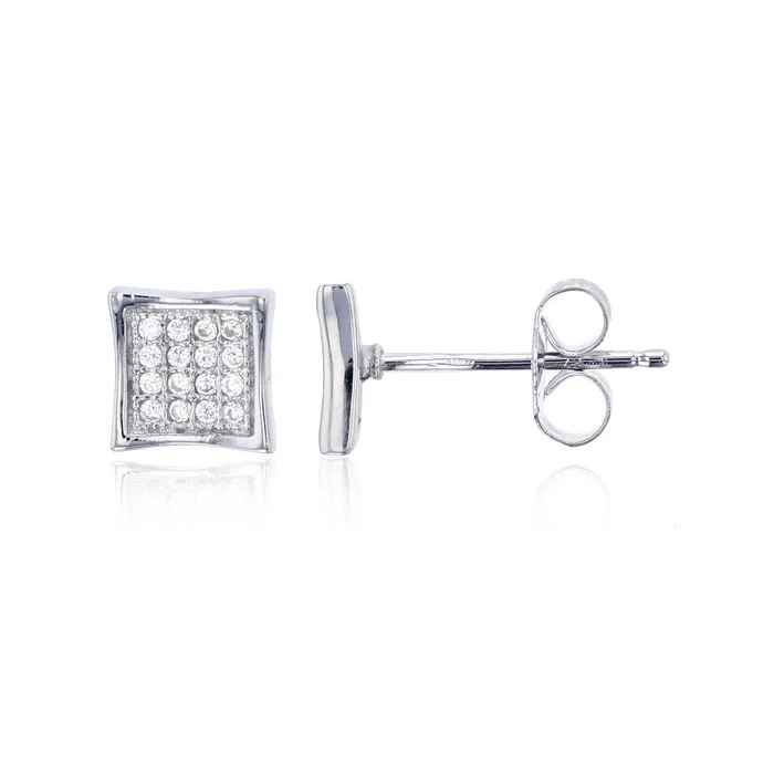 Silver Earrings Sterling Silver 4x4 Curved Square Stud
