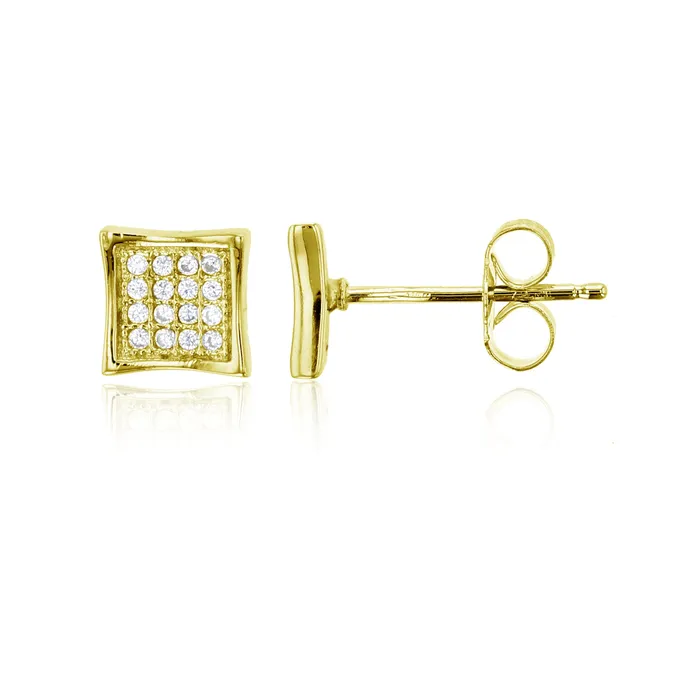 Silver Earrings Sterling Silver 4x4 Curved Square Stud