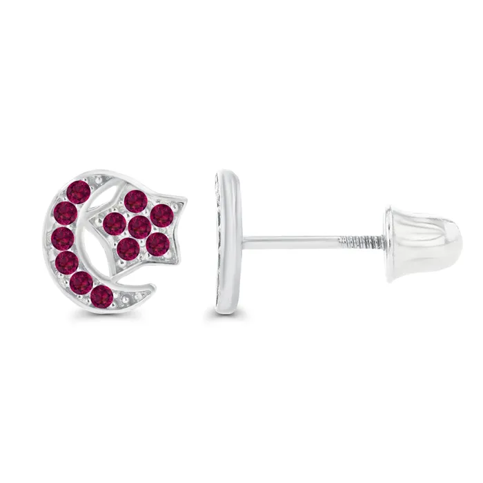 Silver Earrings Sterling Silver Rhodium 1mm Round Amethyst Moon Star Screwback Earrings Silver Earrings Sterling Silver Rhodium 1mm Round Amethyst Moon Star Screwback Earrings