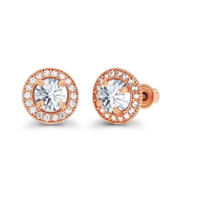 Silver Earrings Sterling Silver Rhodium 45mm Amethyst 1mm Created White Sapphire Milgrain Halo Screwback Earrings Silver Earrings Sterling Silver Rhodium 45mm Amethyst 1mm Created White Sapphire Milgrain Halo Screwback Earrings