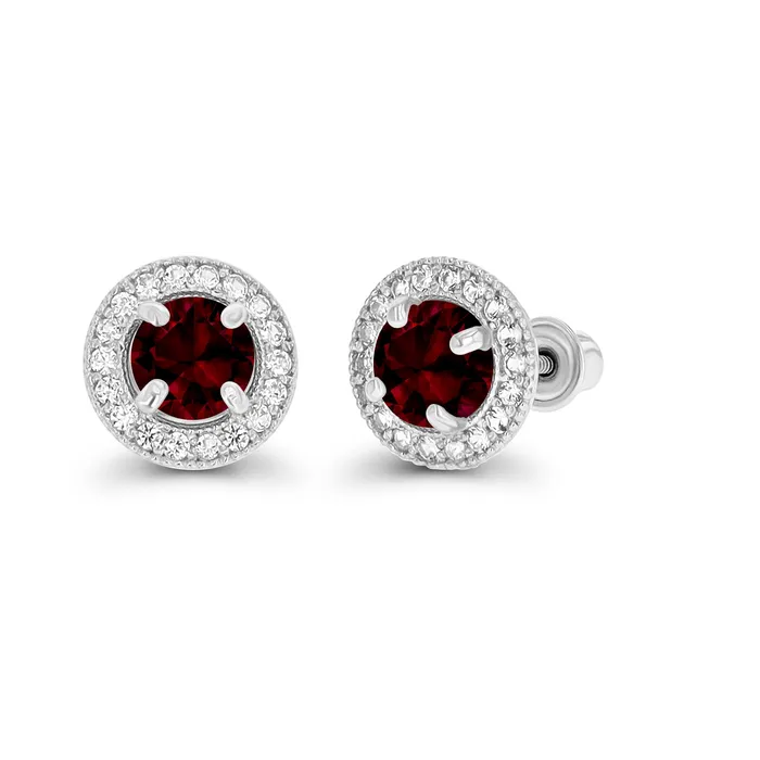 Silver Earrings Sterling Silver Rhodium 45mm Amethyst 1mm Created White Sapphire Milgrain Halo Screwback Earrings Silver Earrings Sterling Silver Rhodium 45mm Amethyst 1mm Created White Sapphire Milgrain Halo Screwback Earrings