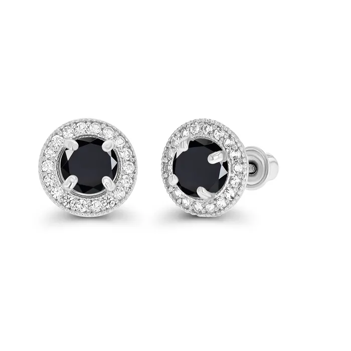 Silver Earrings Sterling Silver Rhodium 45mm Amethyst 1mm Created White Sapphire Milgrain Halo Screwback Earrings Silver Earrings Sterling Silver Rhodium 45mm Amethyst 1mm Created White Sapphire Milgrain Halo Screwback Earrings