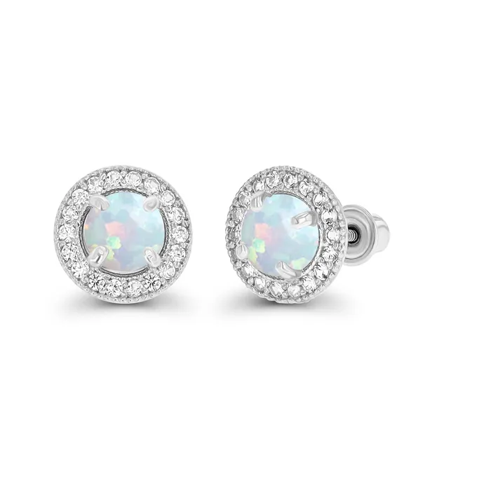 Silver Earrings Sterling Silver Rhodium 45mm Amethyst 1mm Created White Sapphire Milgrain Halo Screwback Earrings Silver Earrings Sterling Silver Rhodium 45mm Amethyst 1mm Created White Sapphire Milgrain Halo Screwback Earrings