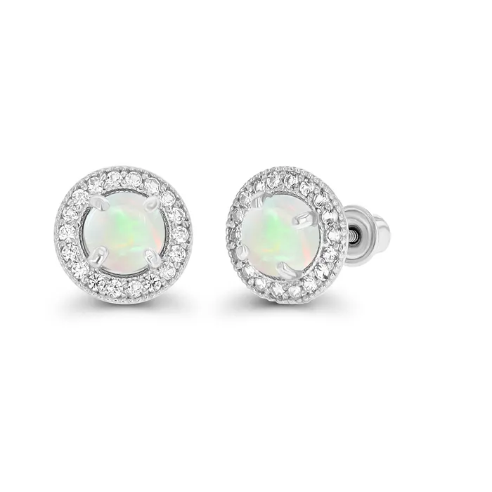 Silver Earrings Sterling Silver Rhodium 45mm Amethyst 1mm Created White Sapphire Milgrain Halo Screwback Earrings Silver Earrings Sterling Silver Rhodium 45mm Amethyst 1mm Created White Sapphire Milgrain Halo Screwback Earrings
