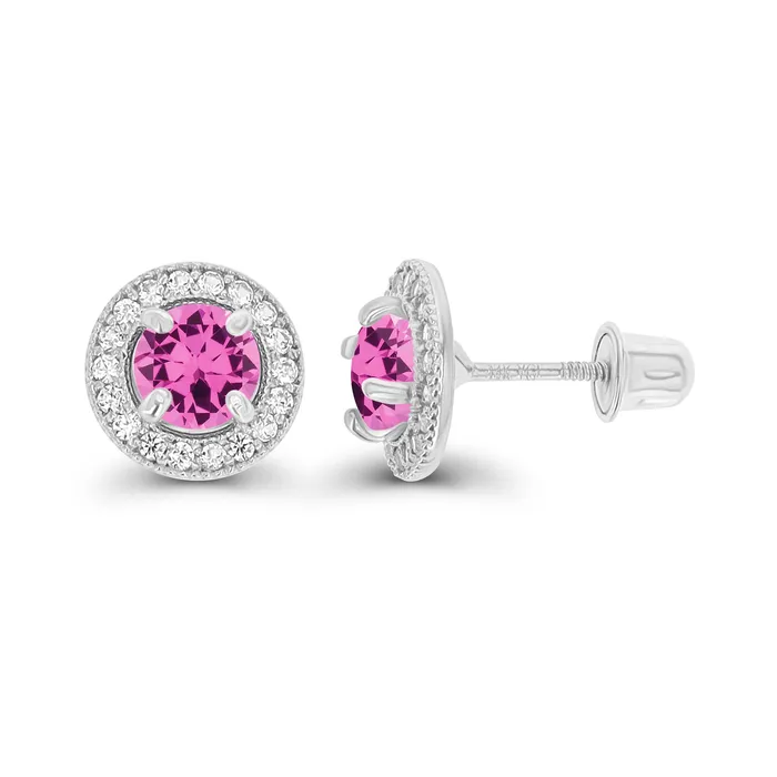 Silver Earrings Sterling Silver Rhodium 45mm Amethyst 1mm Created White Sapphire Milgrain Halo Screwback Earrings Silver Earrings Sterling Silver Rhodium 45mm Amethyst 1mm Created White Sapphire Milgrain Halo Screwback Earrings