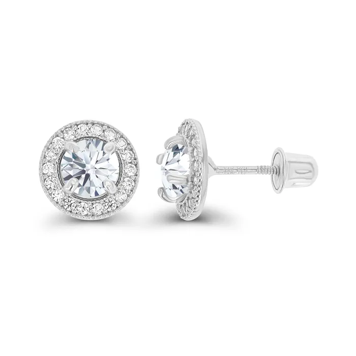 Silver Earrings Sterling Silver Rhodium 45mm Amethyst 1mm Created White Sapphire Milgrain Halo Screwback Earrings Silver Earrings Sterling Silver Rhodium 45mm Amethyst 1mm Created White Sapphire Milgrain Halo Screwback Earrings
