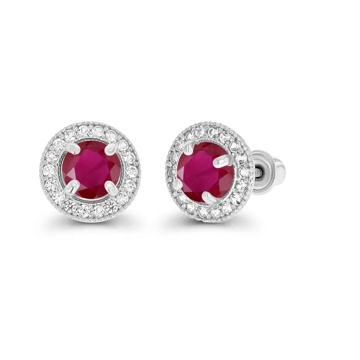 Silver Earrings Sterling Silver Rhodium 45mm Amethyst 1mm Created White Sapphire Milgrain Halo Screwback Earrings Silver Earrings Sterling Silver Rhodium 45mm Amethyst 1mm Created White Sapphire Milgrain Halo Screwback Earrings