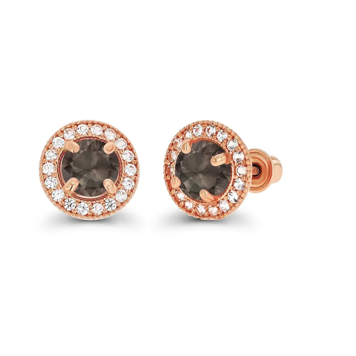 Silver Earrings Sterling Silver Rhodium 45mm Amethyst 1mm Created White Sapphire Milgrain Halo Screwback Earrings Silver Earrings Sterling Silver Rhodium 45mm Amethyst 1mm Created White Sapphire Milgrain Halo Screwback Earrings