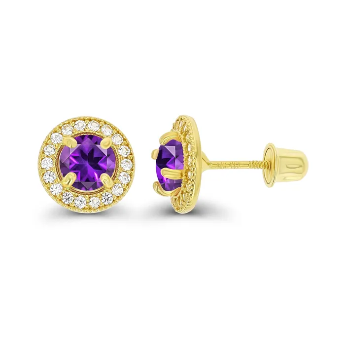 Silver Earrings Sterling Silver Rhodium 45mm Amethyst 1mm Created White Sapphire Milgrain Halo Screwback Earrings Silver Earrings Sterling Silver Rhodium 45mm Amethyst 1mm Created White Sapphire Milgrain Halo Screwback Earrings