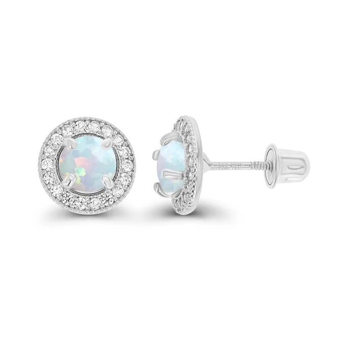 Silver Earrings Sterling Silver Rhodium 45mm Amethyst 1mm Created White Sapphire Milgrain Halo Screwback Earrings Silver Earrings Sterling Silver Rhodium 45mm Amethyst 1mm Created White Sapphire Milgrain Halo Screwback Earrings