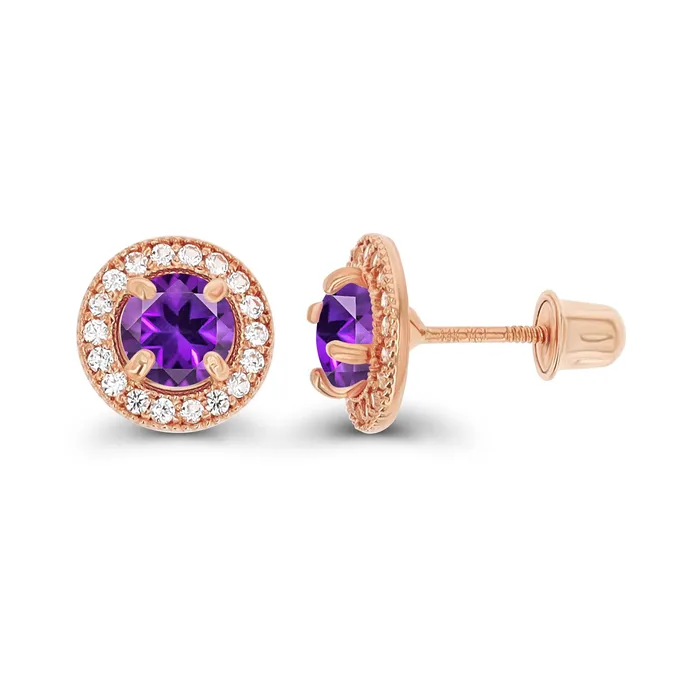 Silver Earrings Sterling Silver Rhodium 45mm Amethyst 1mm Created White Sapphire Milgrain Halo Screwback Earrings Silver Earrings Sterling Silver Rhodium 45mm Amethyst 1mm Created White Sapphire Milgrain Halo Screwback Earrings