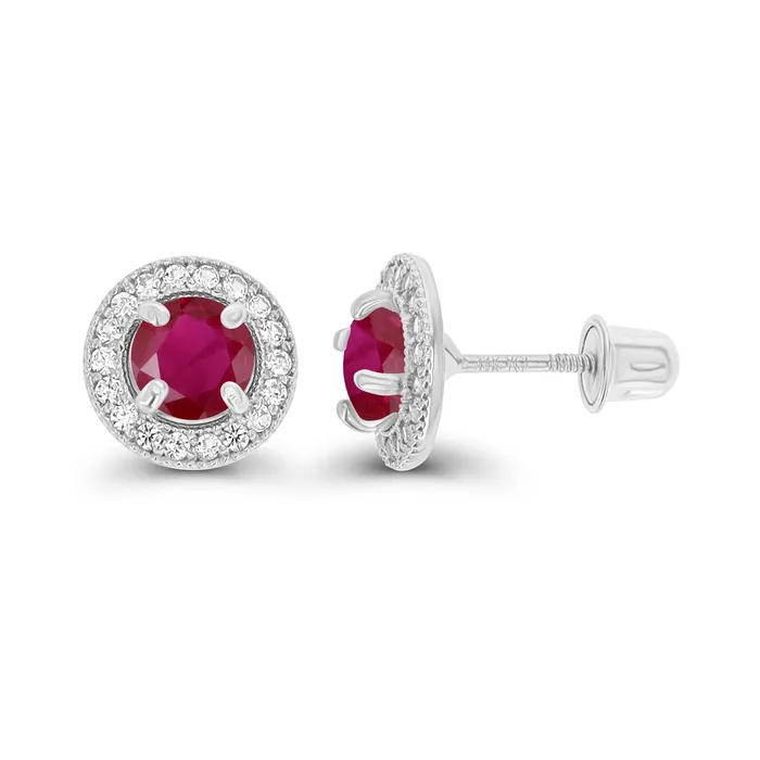 Silver Earrings Sterling Silver Rhodium 45mm Amethyst 1mm Created White Sapphire Milgrain Halo Screwback Earrings Silver Earrings Sterling Silver Rhodium 45mm Amethyst 1mm Created White Sapphire Milgrain Halo Screwback Earrings