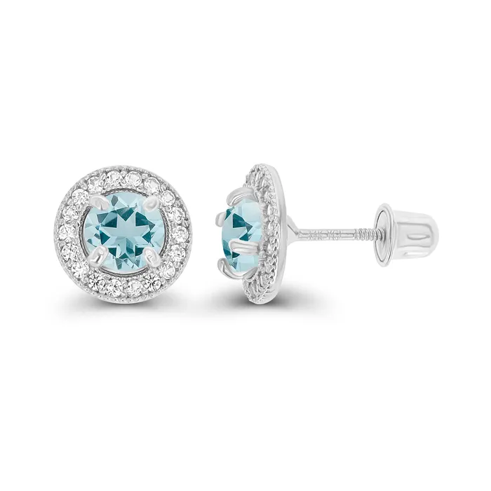 Silver Earrings Sterling Silver Rhodium 45mm Amethyst 1mm Created White Sapphire Milgrain Halo Screwback Earrings Silver Earrings Sterling Silver Rhodium 45mm Amethyst 1mm Created White Sapphire Milgrain Halo Screwback Earrings