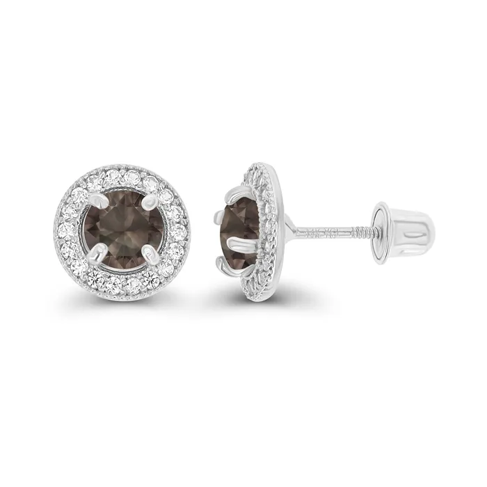 Silver Earrings Sterling Silver Rhodium 45mm Amethyst 1mm Created White Sapphire Milgrain Halo Screwback Earrings Silver Earrings Sterling Silver Rhodium 45mm Amethyst 1mm Created White Sapphire Milgrain Halo Screwback Earrings