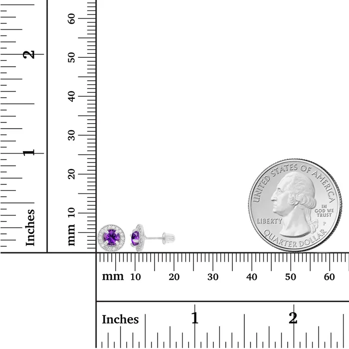 Silver Earrings Sterling Silver Rhodium 45mm Amethyst 1mm Created White Sapphire Milgrain Halo Screwback Earrings Silver Earrings Sterling Silver Rhodium 45mm Amethyst 1mm Created White Sapphire Milgrain Halo Screwback Earrings