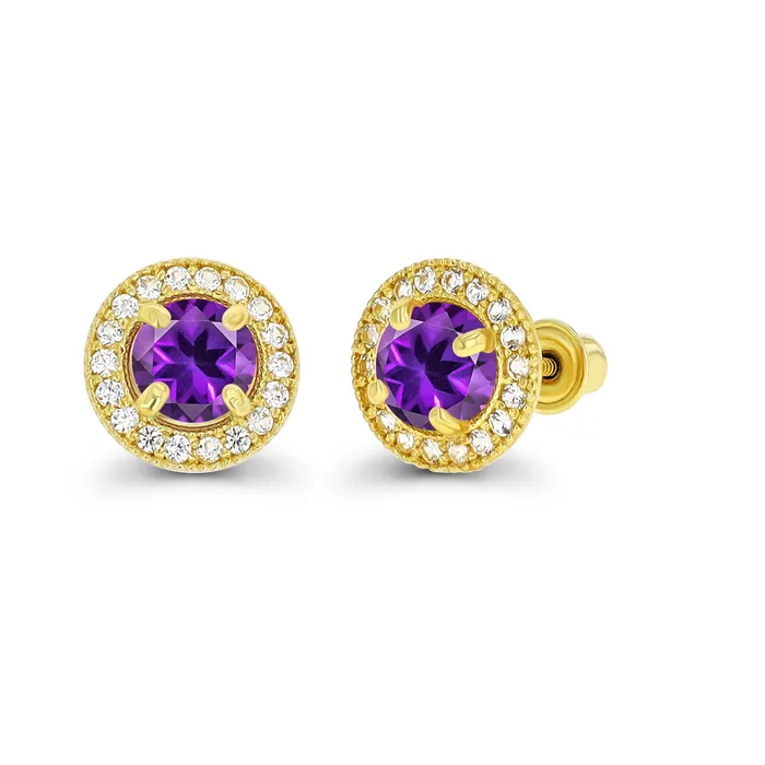 Silver Earrings Sterling Silver Rhodium 45mm Amethyst 1mm Created White Sapphire Milgrain Halo Screwback Earrings Silver Earrings Sterling Silver Rhodium 45mm Amethyst 1mm Created White Sapphire Milgrain Halo Screwback Earrings
