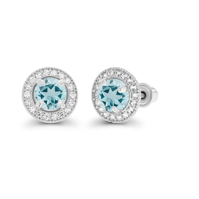 Silver Earrings Sterling Silver Rhodium 45mm Amethyst 1mm Created White Sapphire Milgrain Halo Screwback Earrings Silver Earrings Sterling Silver Rhodium 45mm Amethyst 1mm Created White Sapphire Milgrain Halo Screwback Earrings