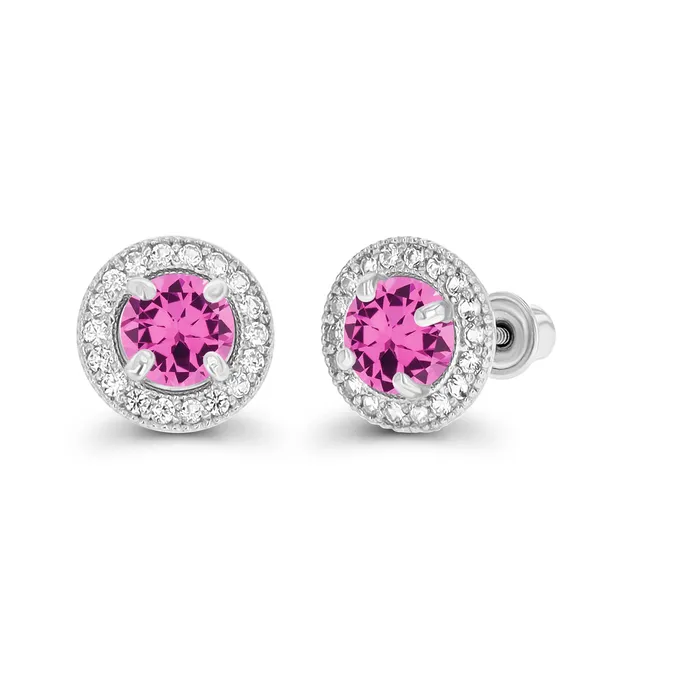 Silver Earrings Sterling Silver Rhodium 45mm Amethyst 1mm Created White Sapphire Milgrain Halo Screwback Earrings Silver Earrings Sterling Silver Rhodium 45mm Amethyst 1mm Created White Sapphire Milgrain Halo Screwback Earrings