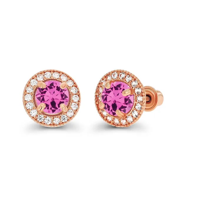 Silver Earrings Sterling Silver Rhodium 45mm Amethyst 1mm Created White Sapphire Milgrain Halo Screwback Earrings Silver Earrings Sterling Silver Rhodium 45mm Amethyst 1mm Created White Sapphire Milgrain Halo Screwback Earrings