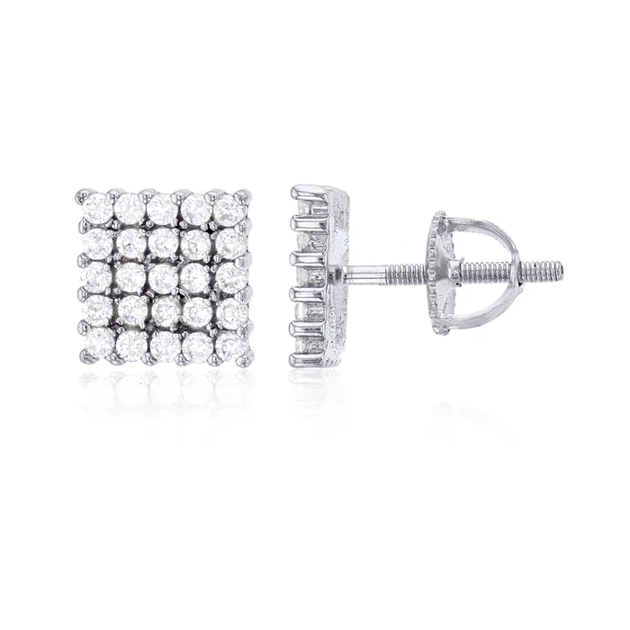 Silver Earrings Sterling Silver Rhodium 5X5 Square Mens ScrewBack Stud Earring Silver Earrings Sterling Silver Rhodium 5X5 Square Mens ScrewBack Stud Earring