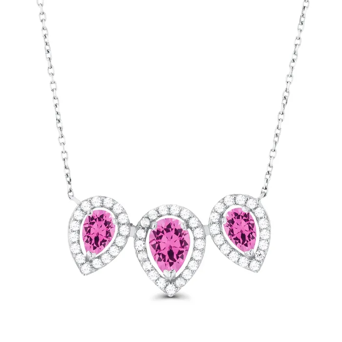 Silver Necklaces Sterling Silver Rhodium Triple Pear Amethyst Created White Sapphire Halo 18 Necklace Silver Necklaces Sterling Silver Rhodium Triple Pear Amethyst Created White Sapphire Halo 18 Necklace