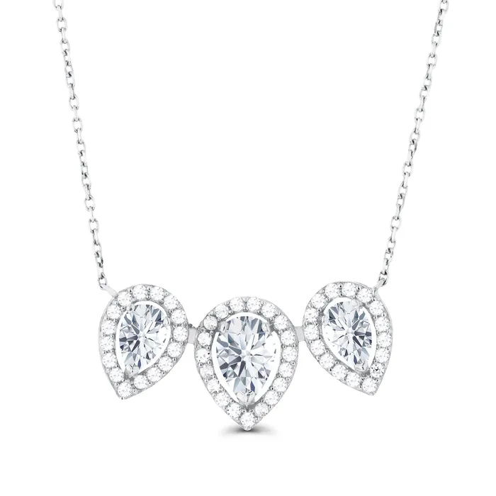 Silver Necklaces Sterling Silver Rhodium Triple Pear Amethyst Created White Sapphire Halo 18 Necklace Silver Necklaces Sterling Silver Rhodium Triple Pear Amethyst Created White Sapphire Halo 18 Necklace
