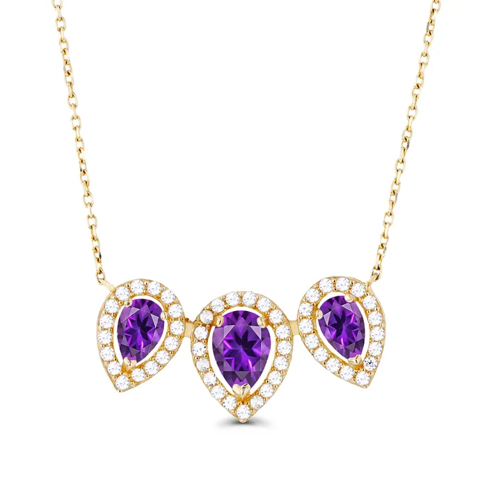 Silver Necklaces Sterling Silver Rhodium Triple Pear Amethyst Created White Sapphire Halo 18 Necklace Silver Necklaces Sterling Silver Rhodium Triple Pear Amethyst Created White Sapphire Halo 18 Necklace