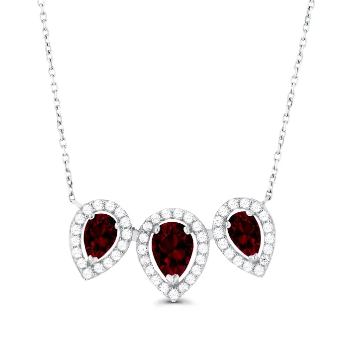 Silver Necklaces Sterling Silver Rhodium Triple Pear Amethyst Created White Sapphire Halo 18 Necklace Silver Necklaces Sterling Silver Rhodium Triple Pear Amethyst Created White Sapphire Halo 18 Necklace
