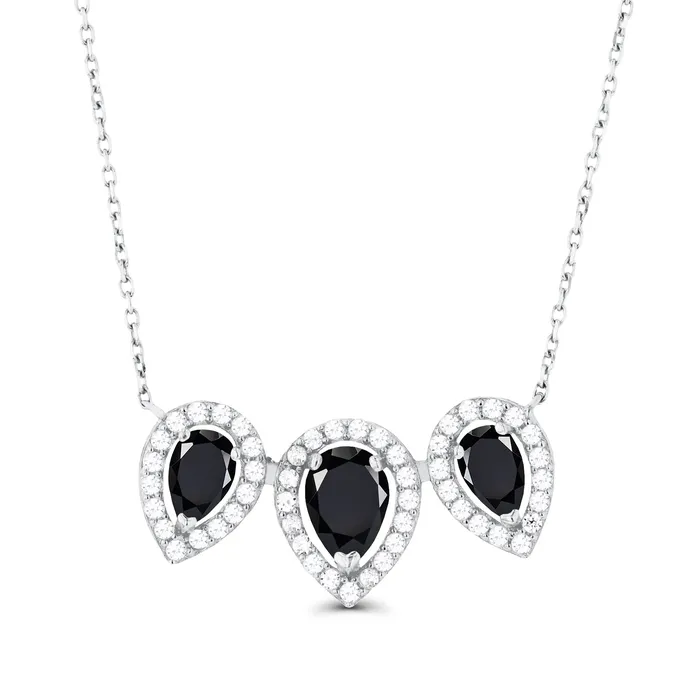 Silver Necklaces Sterling Silver Rhodium Triple Pear Amethyst Created White Sapphire Halo 18 Necklace Silver Necklaces Sterling Silver Rhodium Triple Pear Amethyst Created White Sapphire Halo 18 Necklace