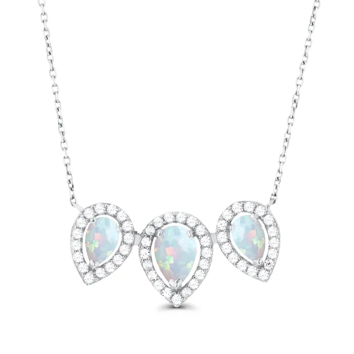 Silver Necklaces Sterling Silver Rhodium Triple Pear Amethyst Created White Sapphire Halo 18 Necklace Silver Necklaces Sterling Silver Rhodium Triple Pear Amethyst Created White Sapphire Halo 18 Necklace