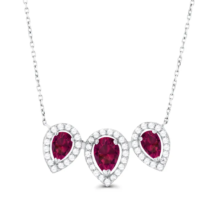 Silver Necklaces Sterling Silver Rhodium Triple Pear Amethyst Created White Sapphire Halo 18 Necklace Silver Necklaces Sterling Silver Rhodium Triple Pear Amethyst Created White Sapphire Halo 18 Necklace