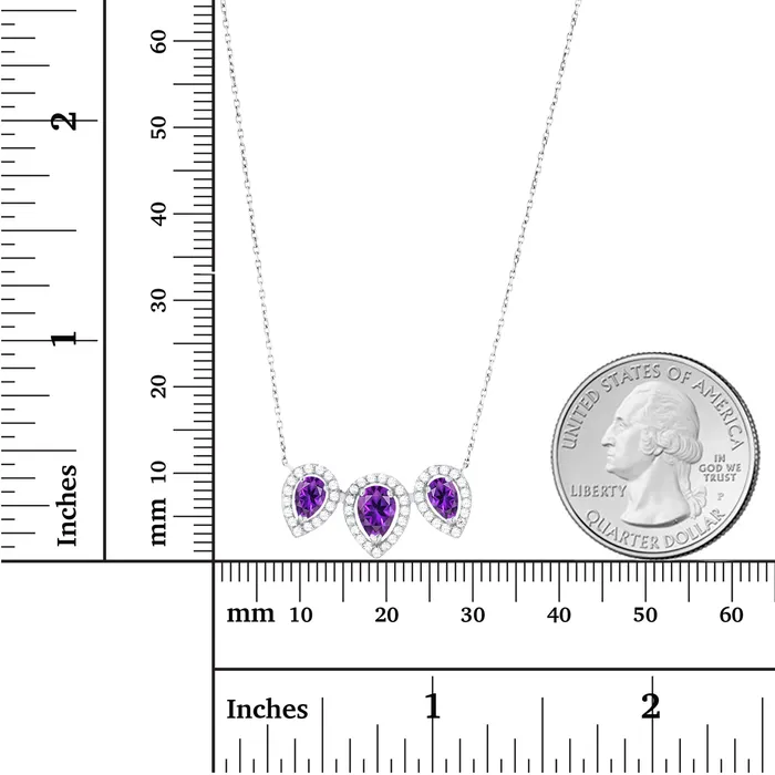Silver Necklaces Sterling Silver Rhodium Triple Pear Amethyst Created White Sapphire Halo 18 Necklace Silver Necklaces Sterling Silver Rhodium Triple Pear Amethyst Created White Sapphire Halo 18 Necklace