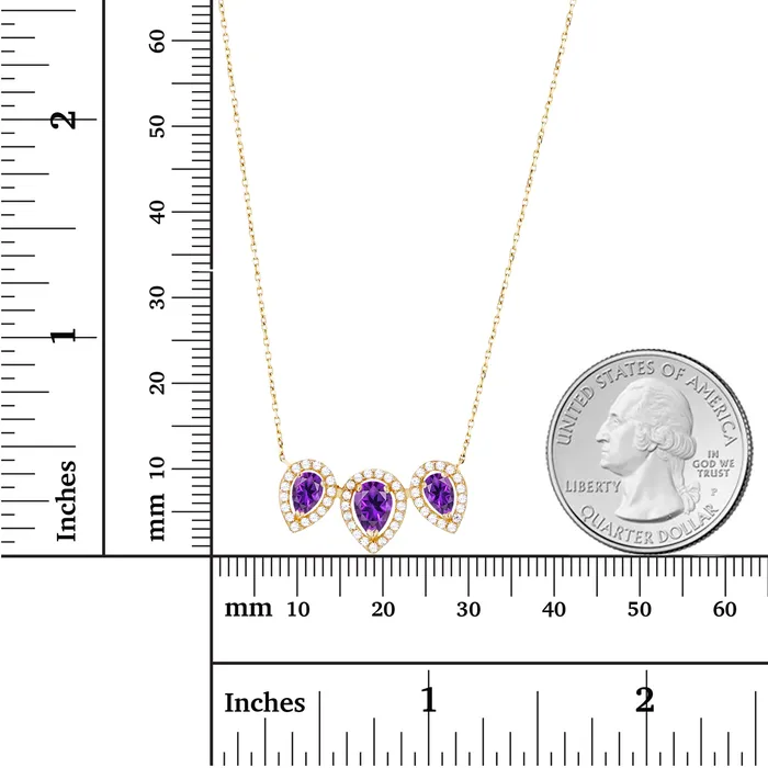 Silver Necklaces Sterling Silver Rhodium Triple Pear Amethyst Created White Sapphire Halo 18 Necklace Silver Necklaces Sterling Silver Rhodium Triple Pear Amethyst Created White Sapphire Halo 18 Necklace