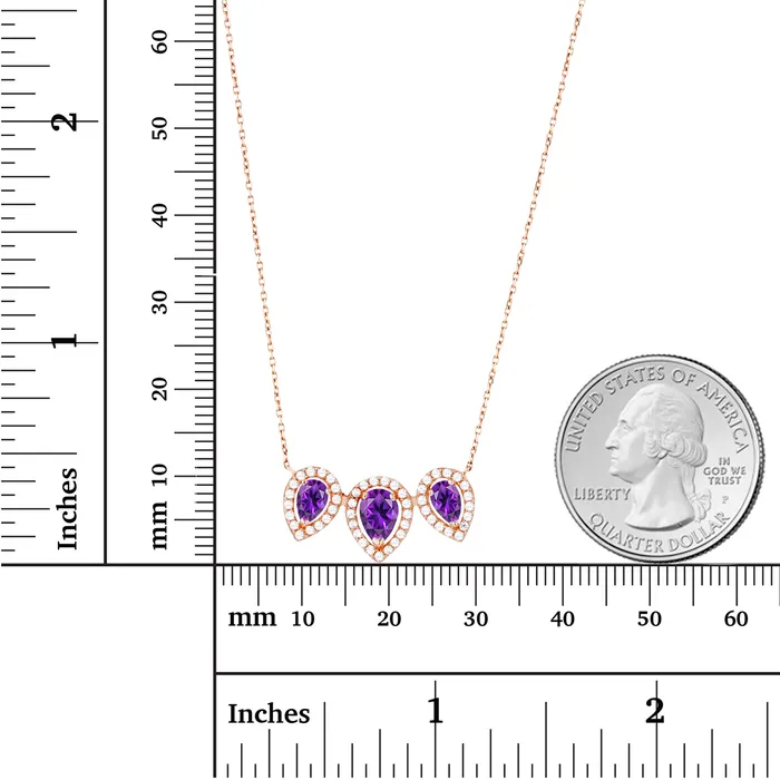 Silver Necklaces Sterling Silver Rhodium Triple Pear Amethyst Created White Sapphire Halo 18 Necklace Silver Necklaces Sterling Silver Rhodium Triple Pear Amethyst Created White Sapphire Halo 18 Necklace