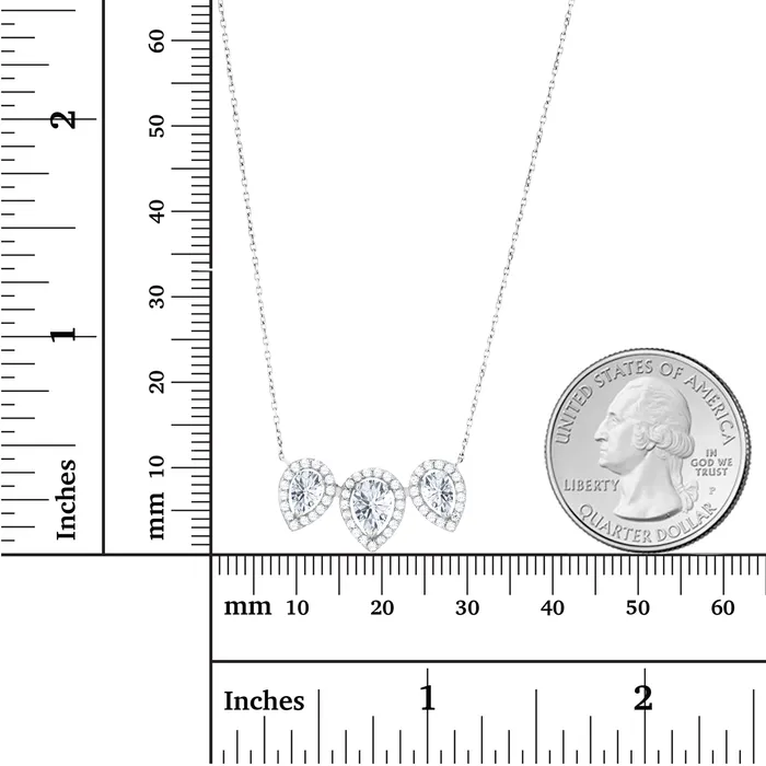Silver Necklaces Sterling Silver Rhodium Triple Pear Amethyst Created White Sapphire Halo 18 Necklace Silver Necklaces Sterling Silver Rhodium Triple Pear Amethyst Created White Sapphire Halo 18 Necklace