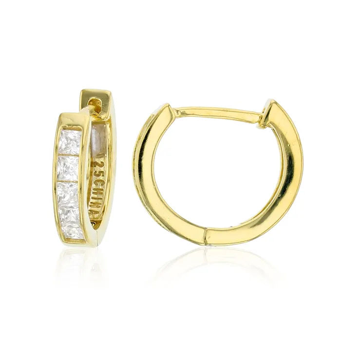 Silver Rings Sterling Silver 3x14MM Cubic Zirconia Channel Princess Cut Huggies Silver Rings Sterling Silver 3x14MM Cubic Zirconia Channel Princess Cut Huggies