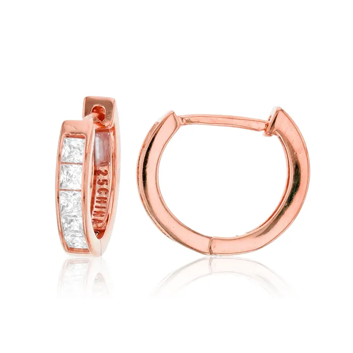 Silver Rings Sterling Silver 3x14MM Cubic Zirconia Channel Princess Cut Huggies Silver Rings Sterling Silver 3x14MM Cubic Zirconia Channel Princess Cut Huggies
