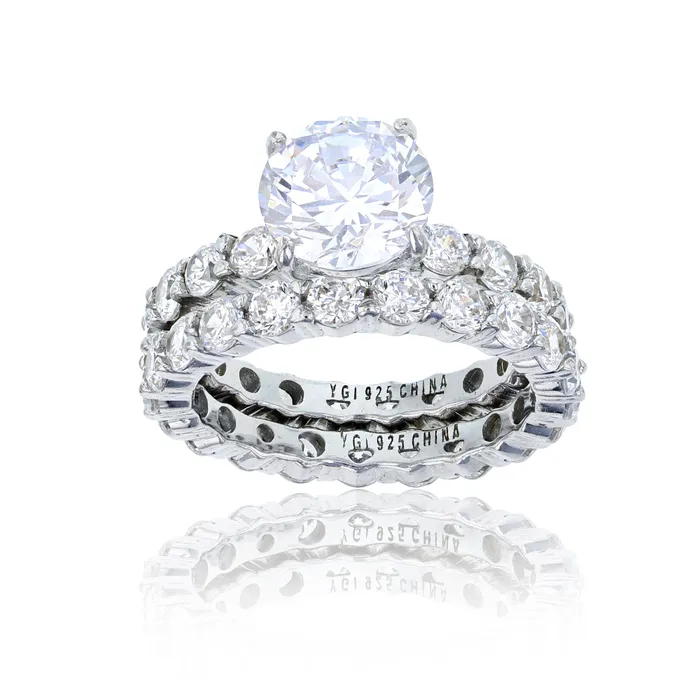 Silver Rings Sterling Silver mm Round Cut Wedding Set