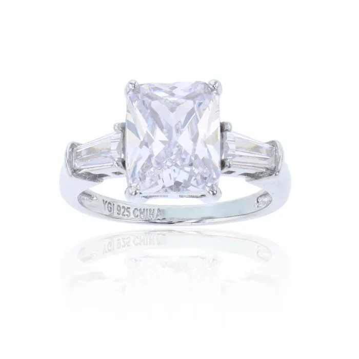 Silver Rings Sterling Silver Rhodium 1000mm Radiant Cut Classic Cubic Zirconia Engagement Ring Silver Rings Sterling Silver Rhodium 1000mm Radiant Cut Classic Cubic Zirconia Engagement Ring