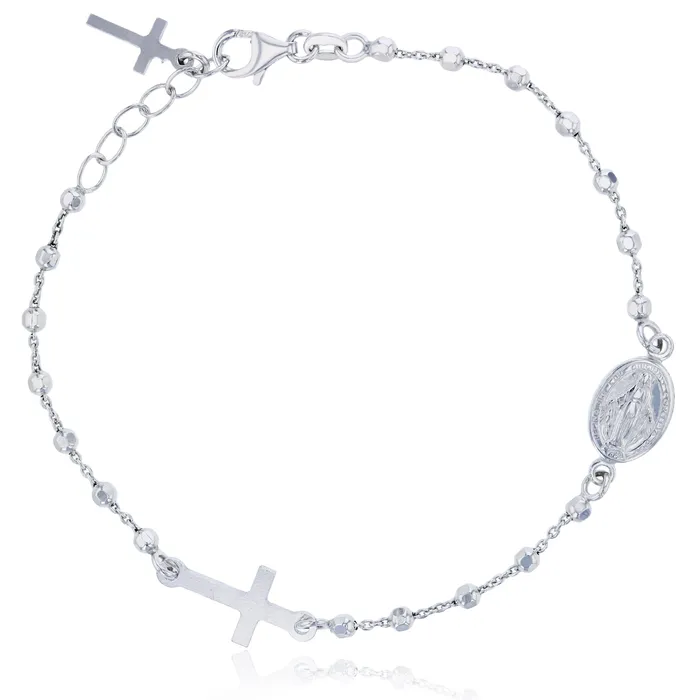 Silver Sterling Silver Diamond Cut Virgin Mary Rosary Bracelet Bracelets